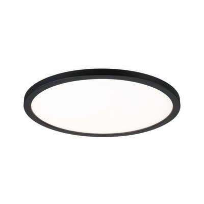 Plafonnier LED rond avec cadre en aluminium noir et diffuseur blanc pour éclairage moderne