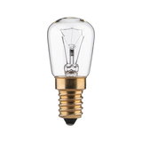 Small clear glass light bulb with gold screw base for lighting applications