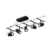 Black metal LED track light with adjustable spotlights for modern interior lighting solutions