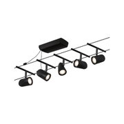 Schwarze LED-Schienenleuchte mit mehreren verstellbaren Strahlern aus Metall für moderne Innenbeleuchtung