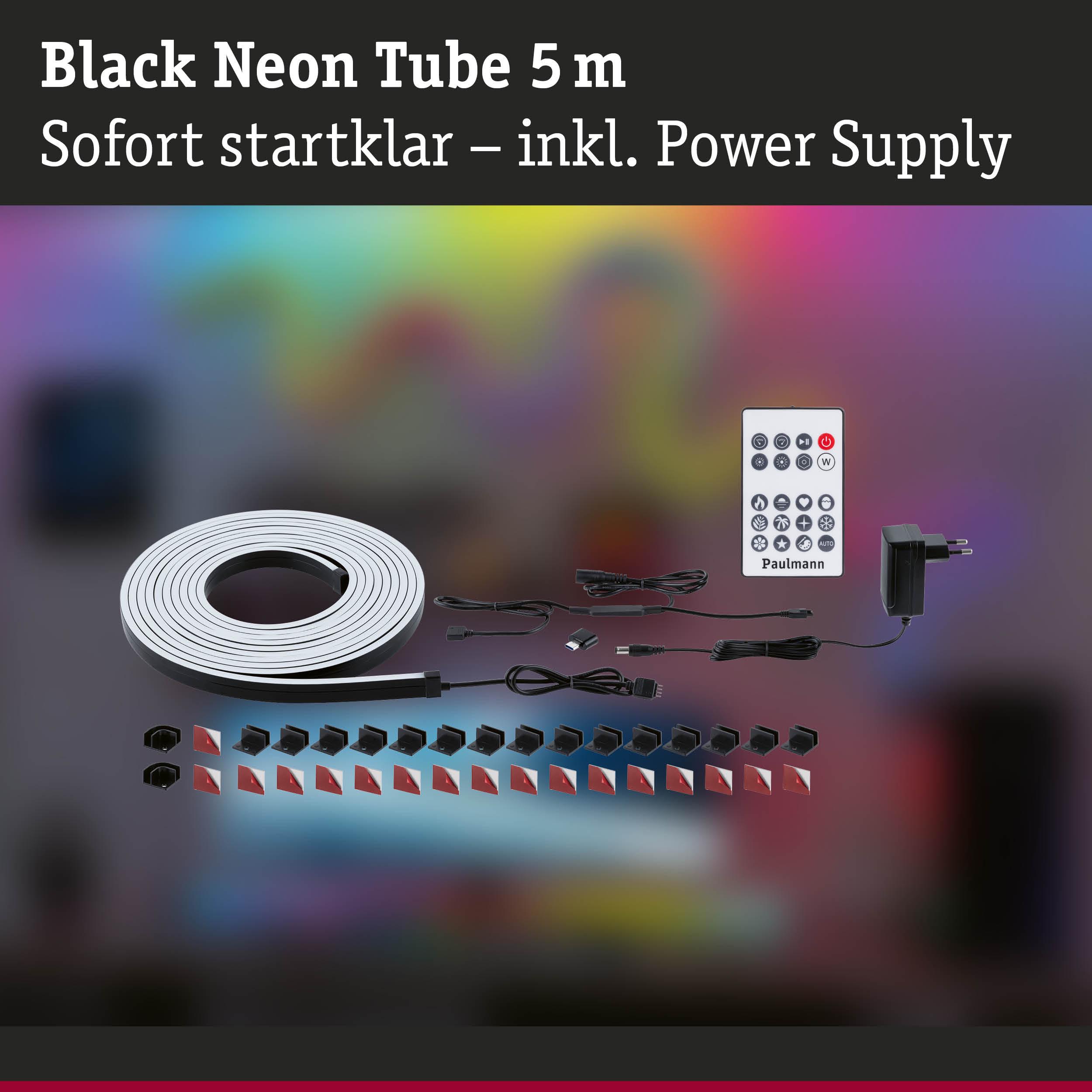 Schwarzes 5 Meter Neonlicht mit Fernbedienung und Netzteil, LED-Lichtband für Raumbeleuchtung