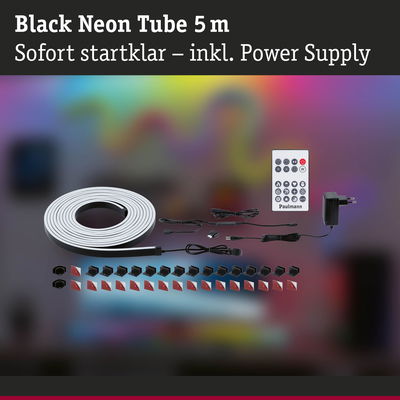 Schwarzes 5 Meter Neonlicht mit Fernbedienung und Netzteil, LED-Lichtband für Raumbeleuchtung