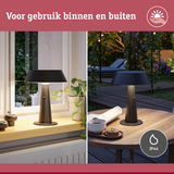 Zwarte metalen tafellamp met IP44 bescherming voor binnen- en buitengebruik, moderne LED-verlichting