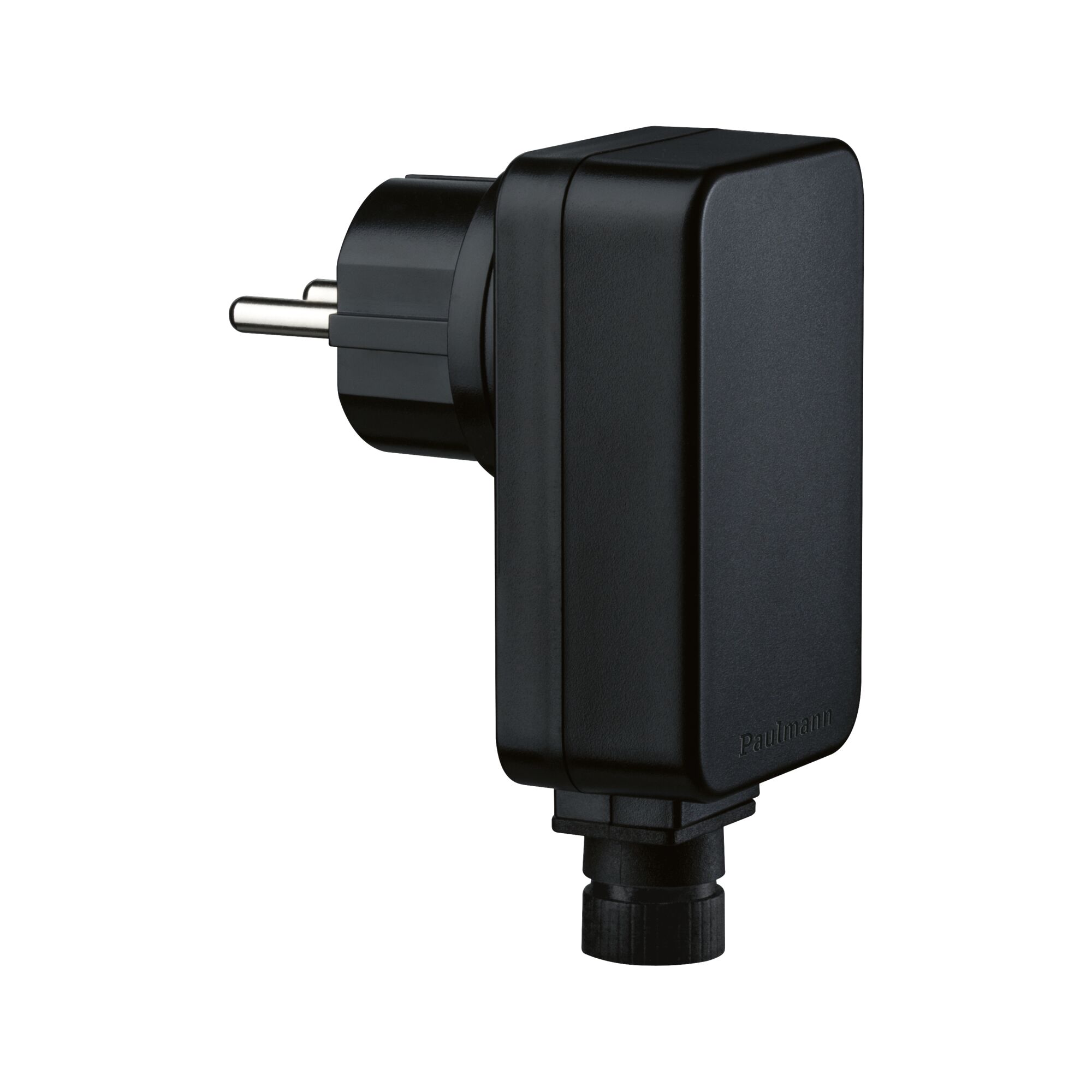 Plug & Shine Alimentation électrique 230/24V DC IP44 230/24V 21VA Noir Adaptateur de prise en plastique noir avec deux broches métalliques pour appareils électriques