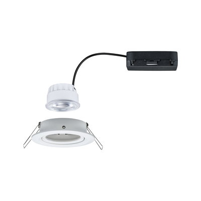 White LED recessed spotlight with black cable and metal bracket for ceiling lighting