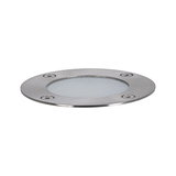 Round recessed LED light made of brushed stainless steel with frosted glass for outdoor lighting