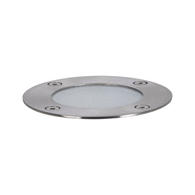 Round recessed LED light made of brushed stainless steel with frosted glass for outdoor lighting