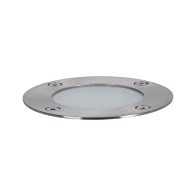 Round recessed LED light made of brushed stainless steel with frosted glass for outdoor lighting