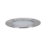 Round recessed LED light made of brushed stainless steel with frosted glass for outdoor lighting
