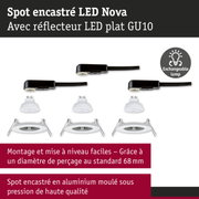 Spot encastré LED Nova en aluminium blanc avec douille LED plate GU10 et lampe interchangeable