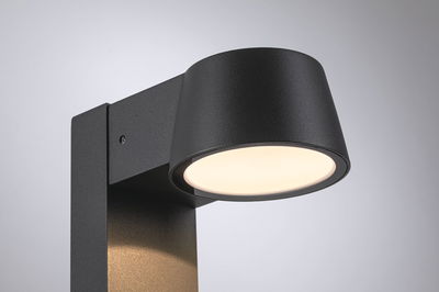 Modern black metal LED outdoor wall light with warm white illumination for garden and terrace