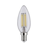 Klarer LED-Kerzenlampe mit E14-Fassung und sichtbaren gelben Filamenten für energiesparende Beleuchtung