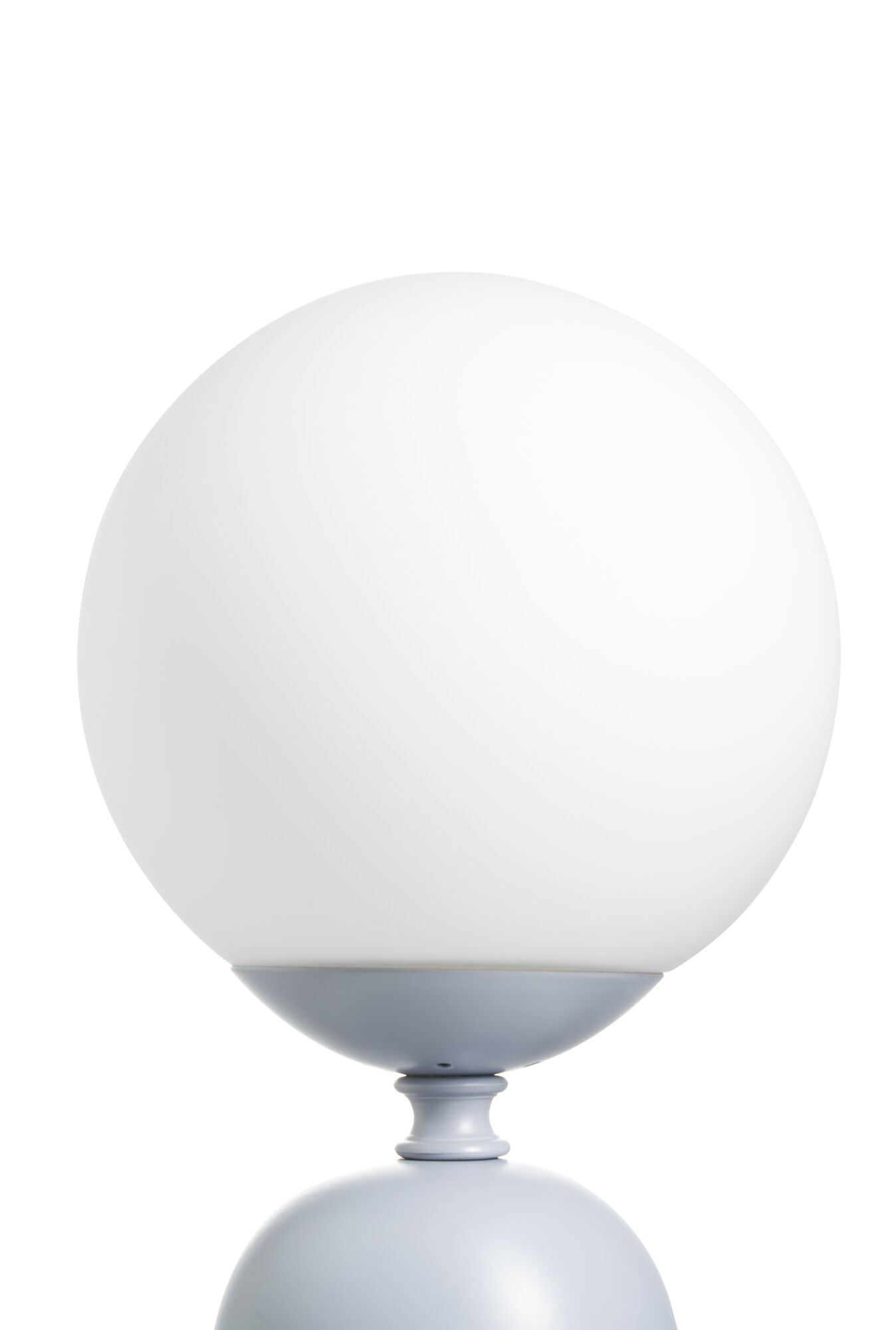 Modern globe table lamp with white glass and grey metal base for stylish room lighting