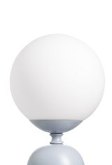 Modern globe table lamp with white glass and grey metal base for stylish room lighting