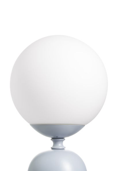 Modern globe table lamp with white glass and grey metal base for stylish room lighting
