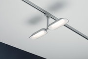 Moderne LED-Schienenleuchte in Silber mit zwei ovalen Leuchtflächen für effiziente Raumbeleuchtung