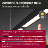 Luminaire suspendu noir Mailo avec lumière blanc chaud et commande tactile pour une ambiance chaleureuse