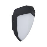 Black outdoor wall light with white plastic shade, weatherproof LED fixture for terrace and garden lighting