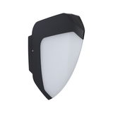 Black outdoor wall light with white plastic shade, weatherproof LED fixture for terrace and garden lighting