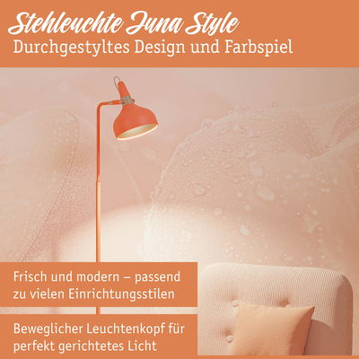 Stehleuchte Juna Style in Orange mit beweglichem Leuchtenkopf für modernes Wohnambiente