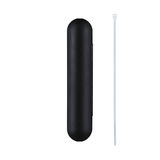 Black plastic casing with rounded ends and white cable tie for cable management.