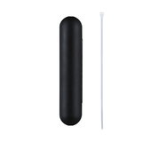 Black plastic casing with rounded ends and white cable tie for cable management.