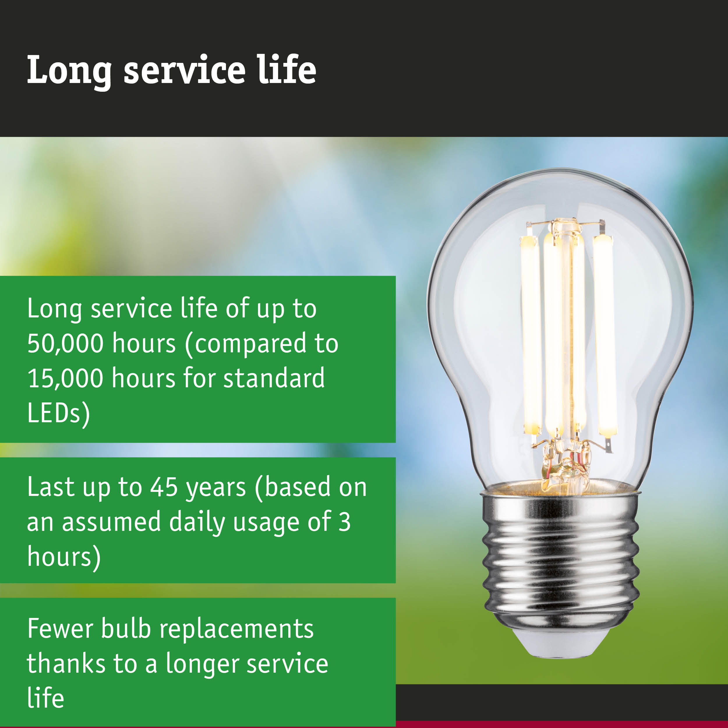LED lamp with 3.5 times longer service life than conventional lamps, energy-saving lighting solution