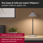 Lampe de table moderne gris aspect cuir avec batterie rechargeable pour éclairage sans fil