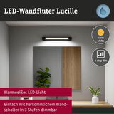 LED-Wandfluter Lucille in Schwarz mit warmweißem Licht und dreistufiger Dimmfunktion für Wohnräume