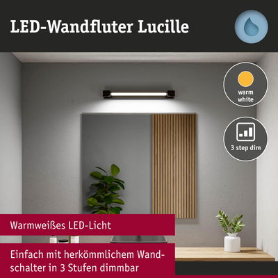LED-Wandfluter Lucille in Schwarz mit warmweißem Licht und dreistufiger Dimmfunktion für Wohnräume