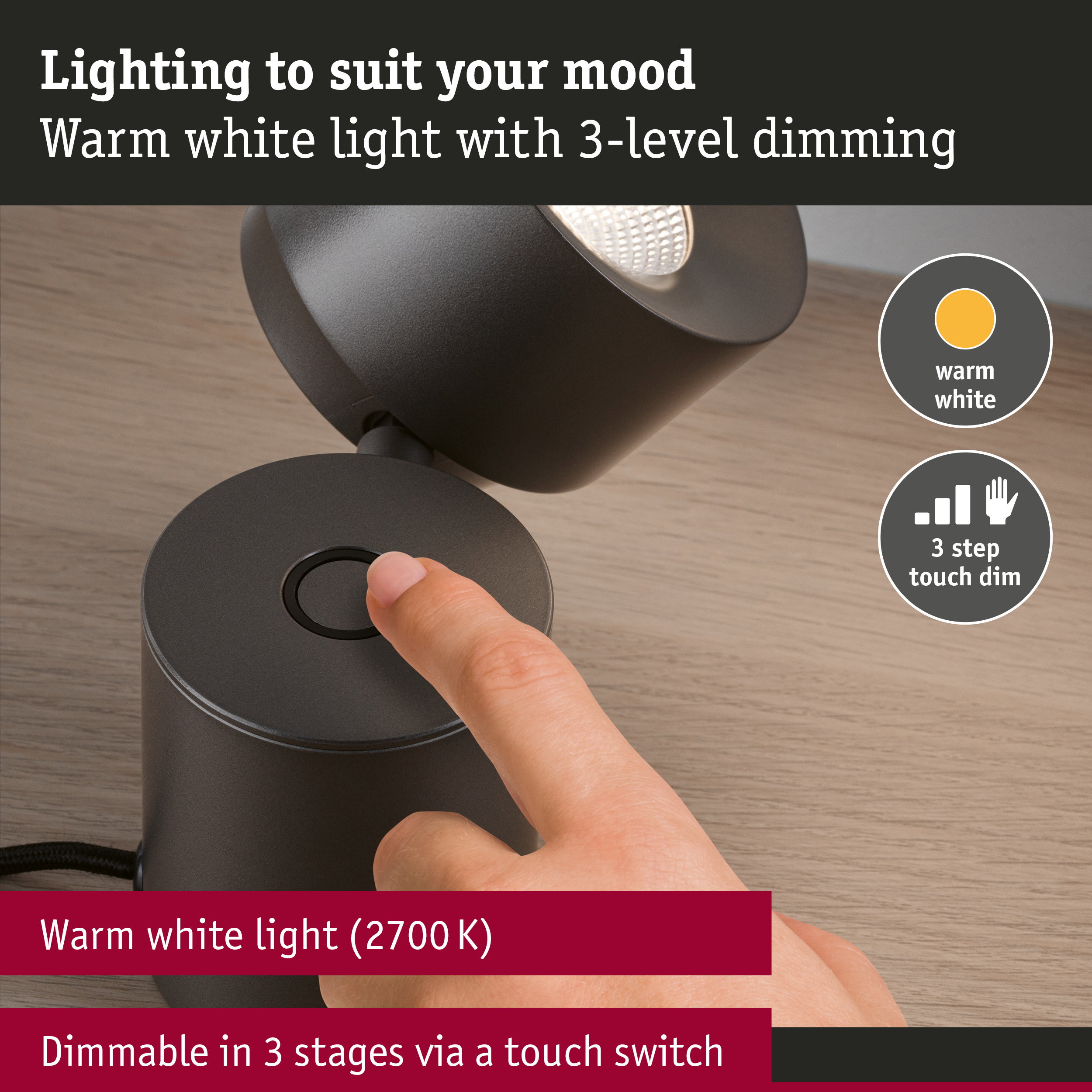 LED Table lamp 3-Step-Dim Pane 2700K 328lm 3W Titanium