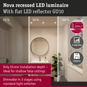 Nova recessed LED luminaire with flat GU10 reflector, 55 mm installation depth, 3-step dimmable for shallow ceilings
