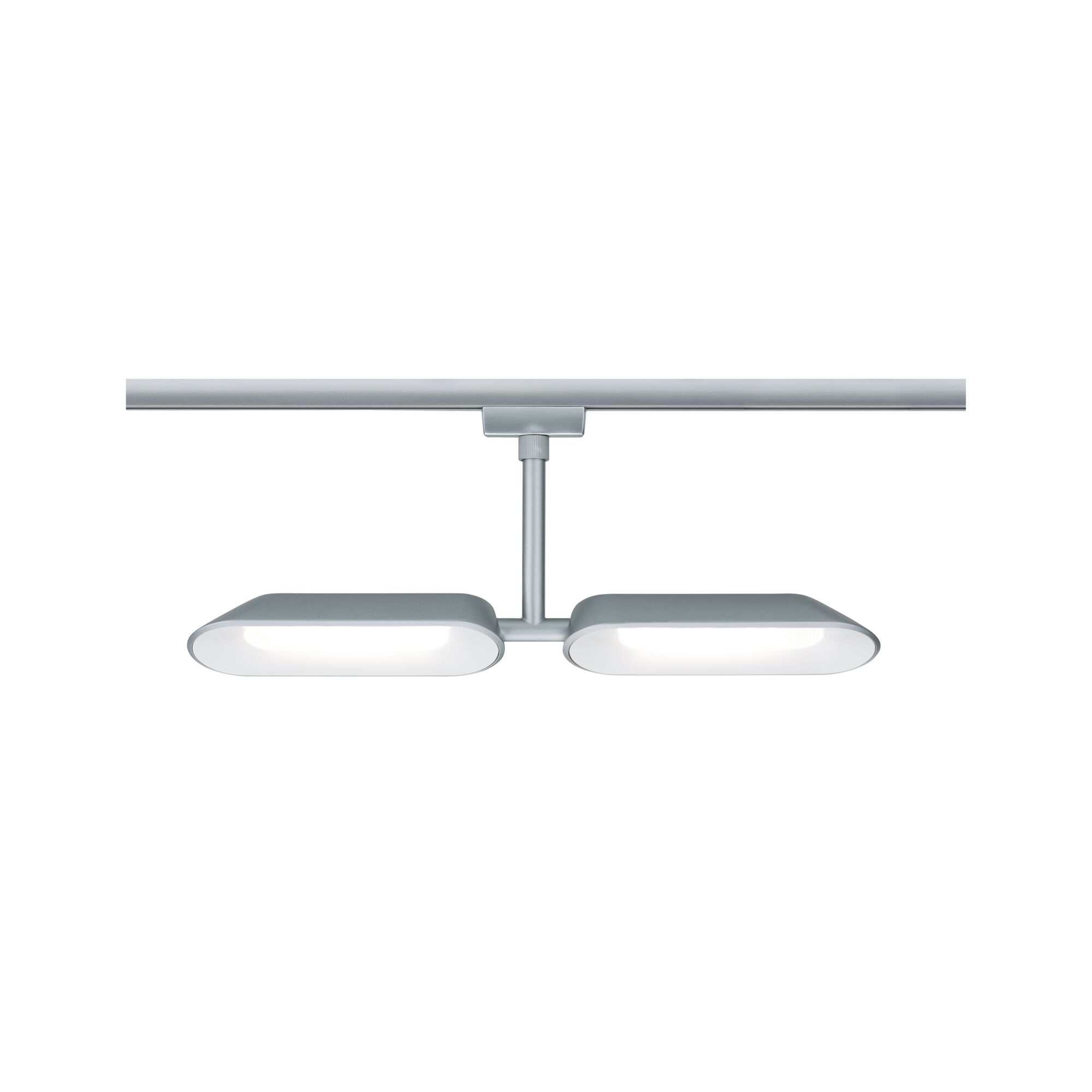 Modern silver LED ceiling spotlight with two rectangular light heads for living spaces