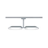 Modern silver LED ceiling spotlight with two rectangular light heads for living spaces