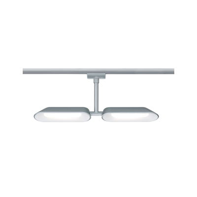 Modern silver LED ceiling spotlight with two rectangular light heads for living spaces