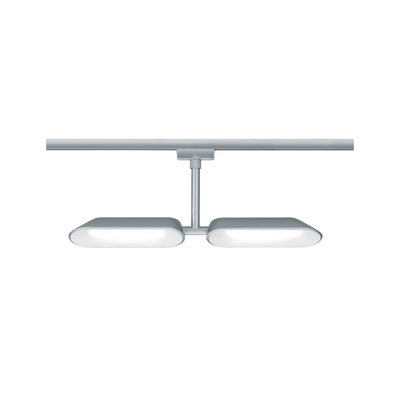 Modern silver LED ceiling spotlight with two rectangular light heads for living spaces