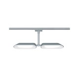 Spot LED de plafond moderne argenté avec deux têtes rectangulaires pour espaces de vie