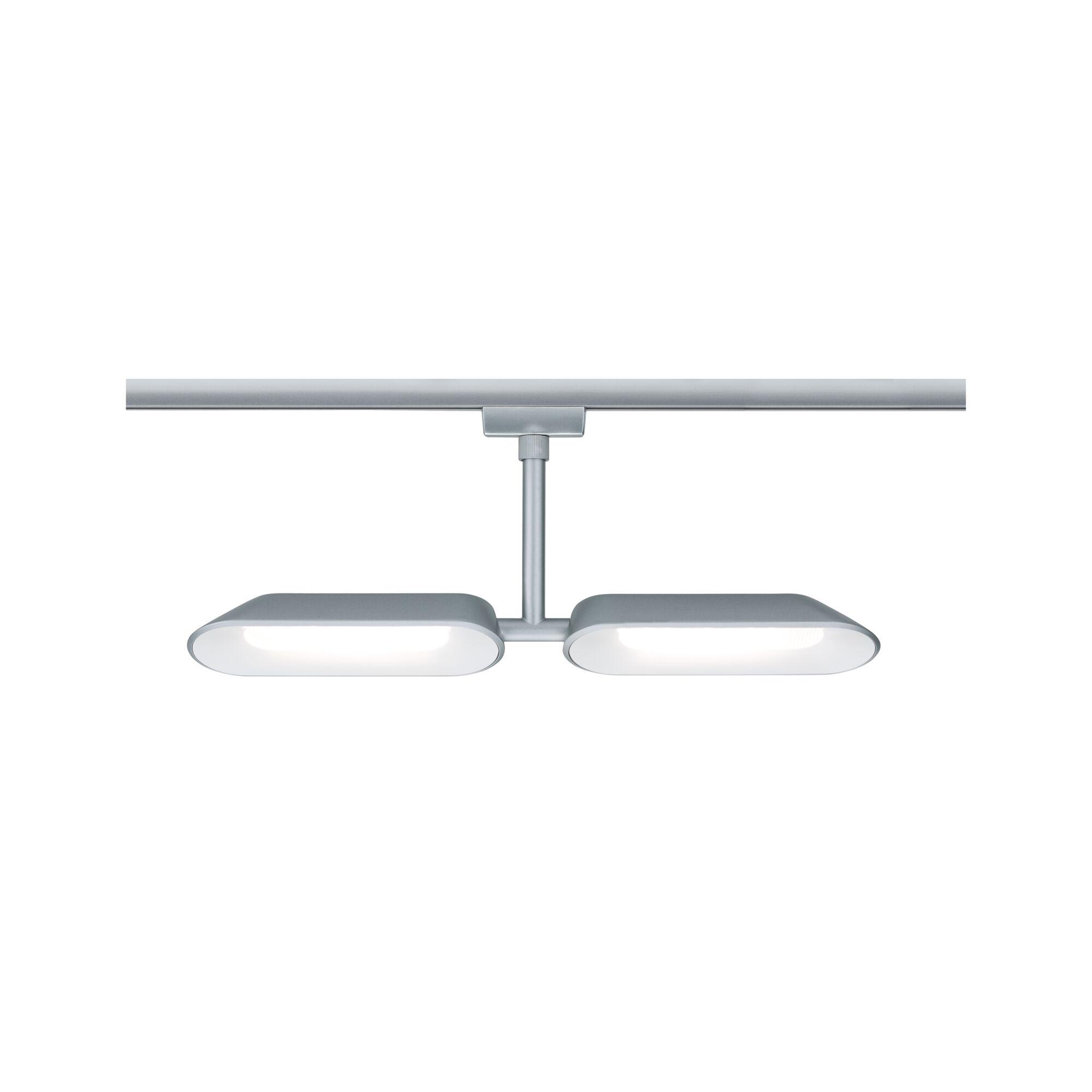URail Rail spot Dipper Individual Spot 2x650lm 2x8W 2700K dimmable 230V Chrome matt/White Modern silver aluminium LED ceiling light with two oval light panels for living spaces