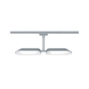 Modern silver aluminium LED ceiling light with two oval light panels for living spaces