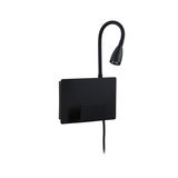 Applique murale LED noire avec bras de lecture flexible et étagère en métal pour un éclairage moderne