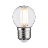 Kleine LED-Glühbirne mit transparentem Glas und silbernem Metallgewinde für energiesparende Beleuchtung