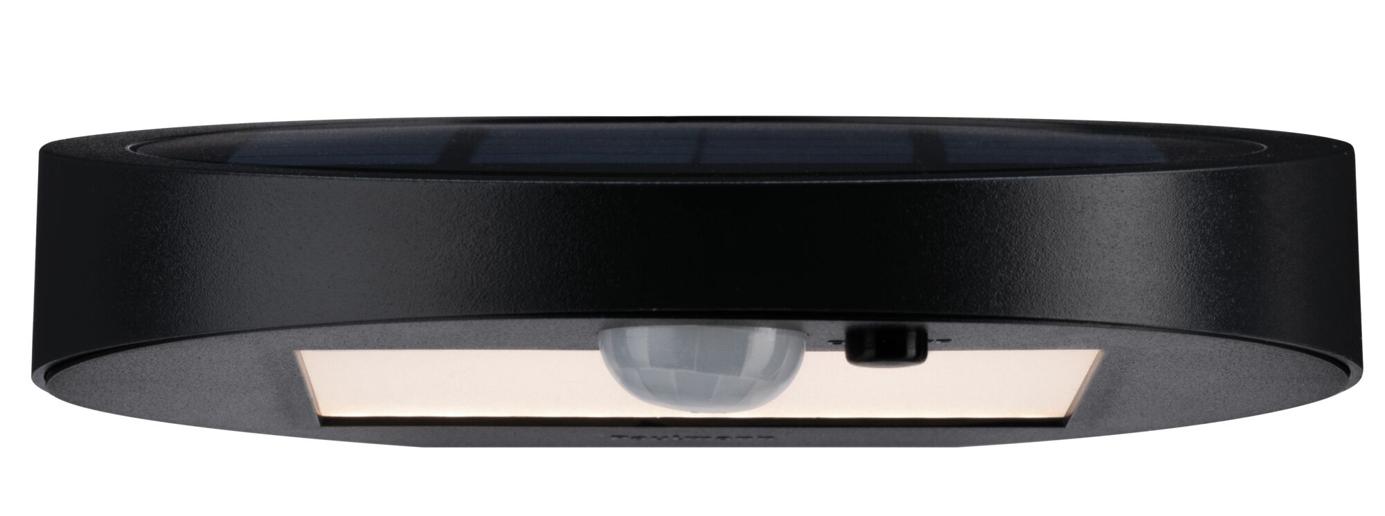 Ronde zwarte solar LED-wandlamp met bewegingssensor en warm wit licht voor buitengebruik