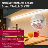 MaxLED contactloze sensor voor dimmen en schakelen 24 V DC in moderne keuken LED-verlichting