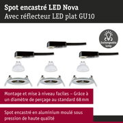 Spot encastré LED Nova en aluminium blanc avec réflecteur LED plat GU10 et lampe interchangeable