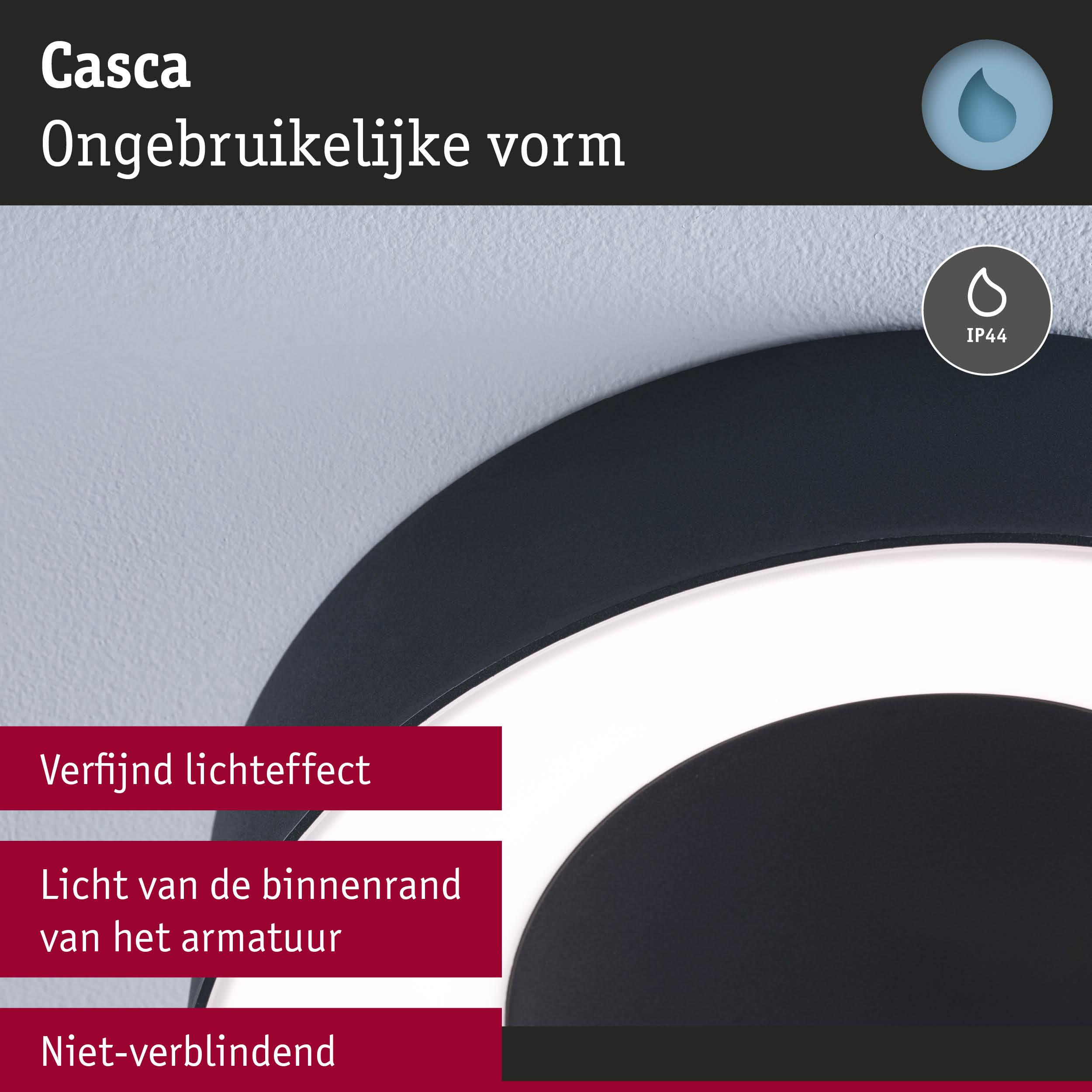 Ronde zwarte LED-plafondlamp met IP44 en licht van de binnenrand, geschikt voor badkamer.