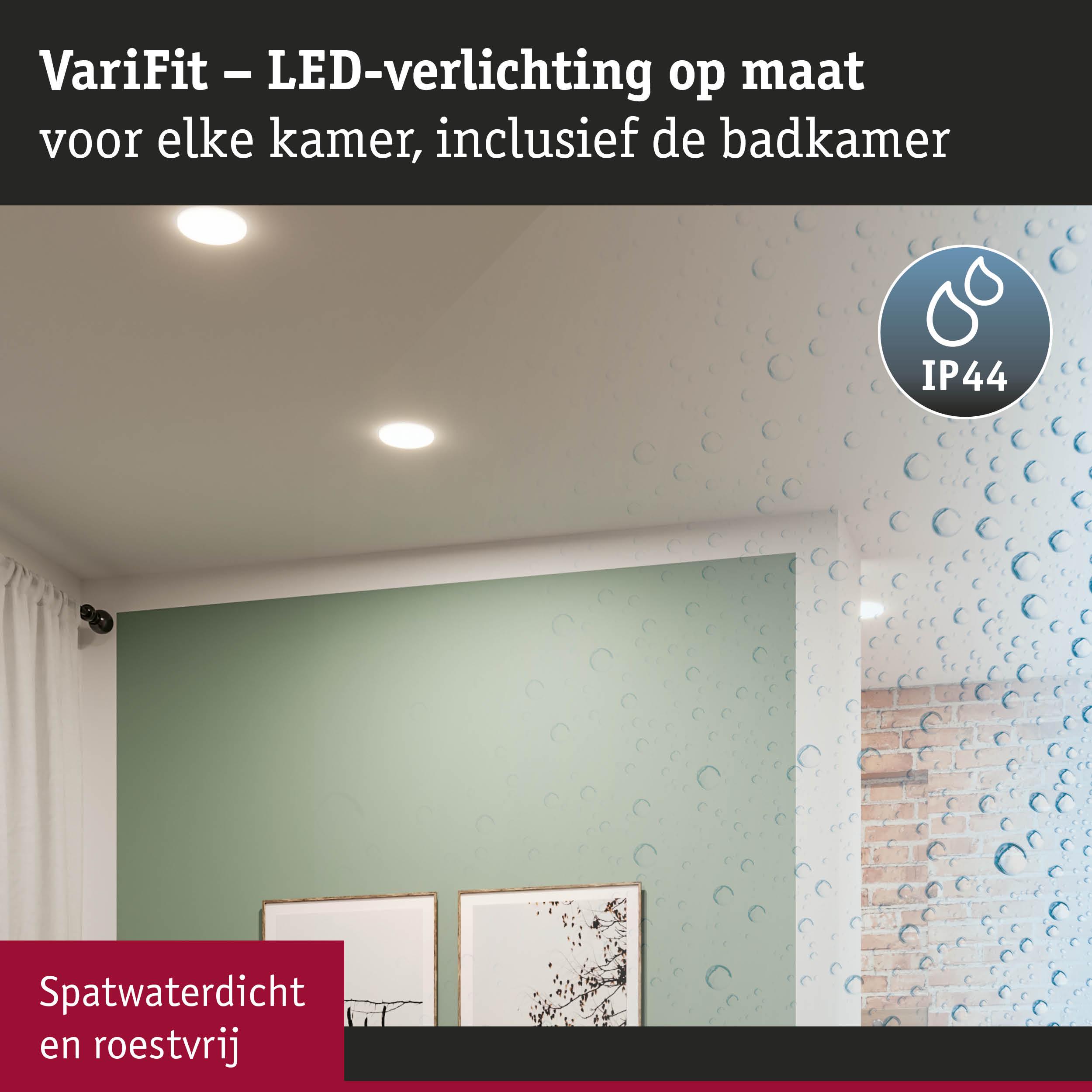 VariFit witte LED inbouwspots, spatwaterdicht IP44, geschikt voor badkamer- en kamerverlichting