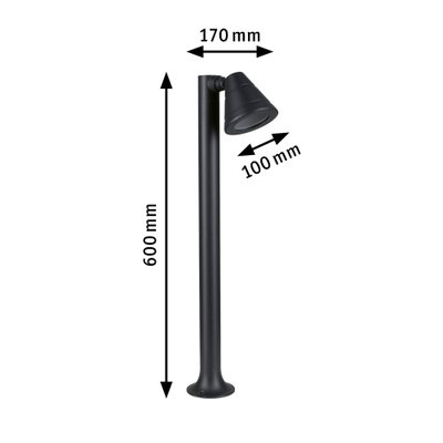 Schwarze Außenleuchte aus Metall mit verstellbarem Strahlerkopf und Maßen 600x170x100 mm für Gartenbeleuchtung