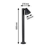 Zwarte metalen buitenlamp met verstelbare spotkop, afmetingen 600x170x100 mm voor tuinverlichting