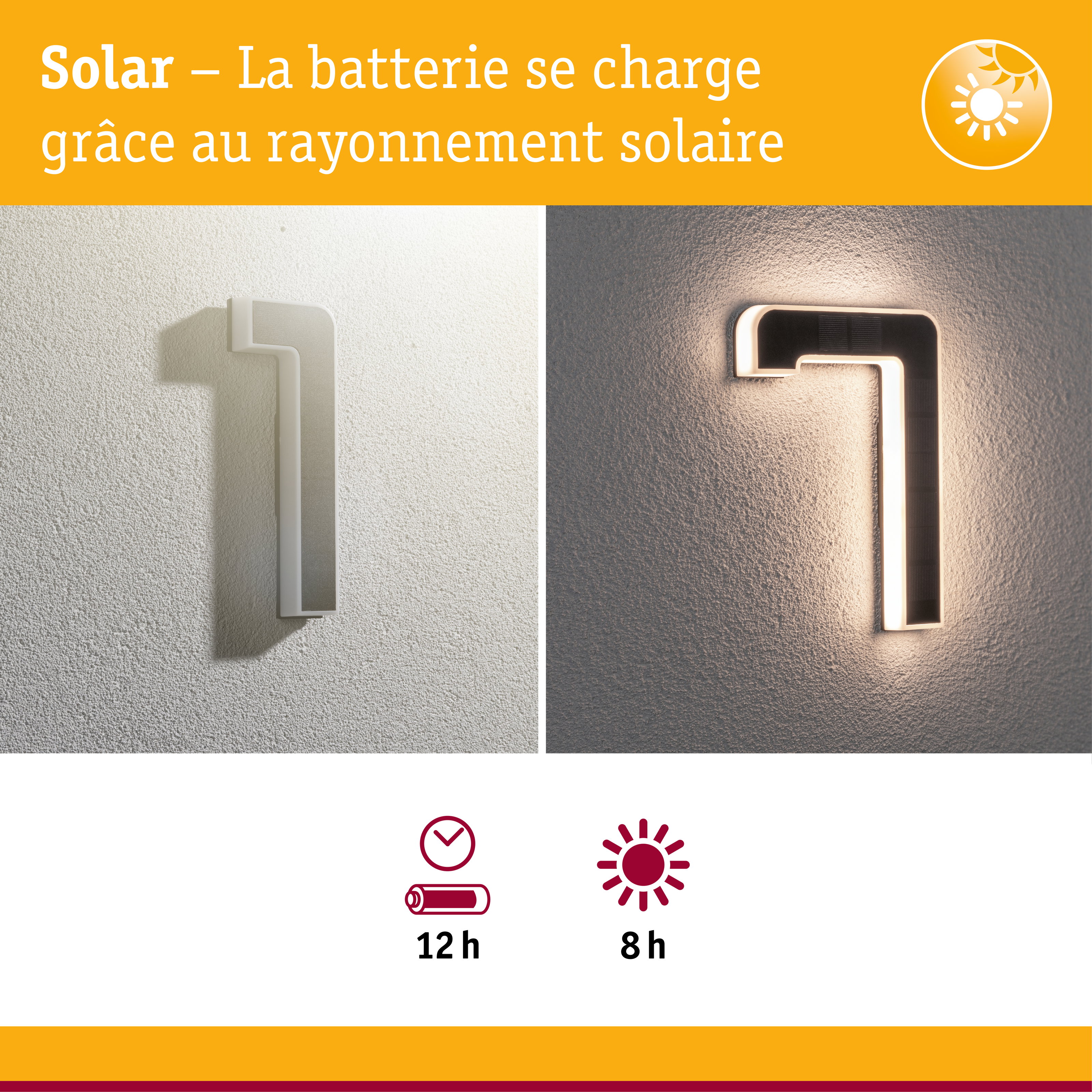 Applique murale LED blanche solaire avec panneau solaire intégré et longue autonomie de batterie