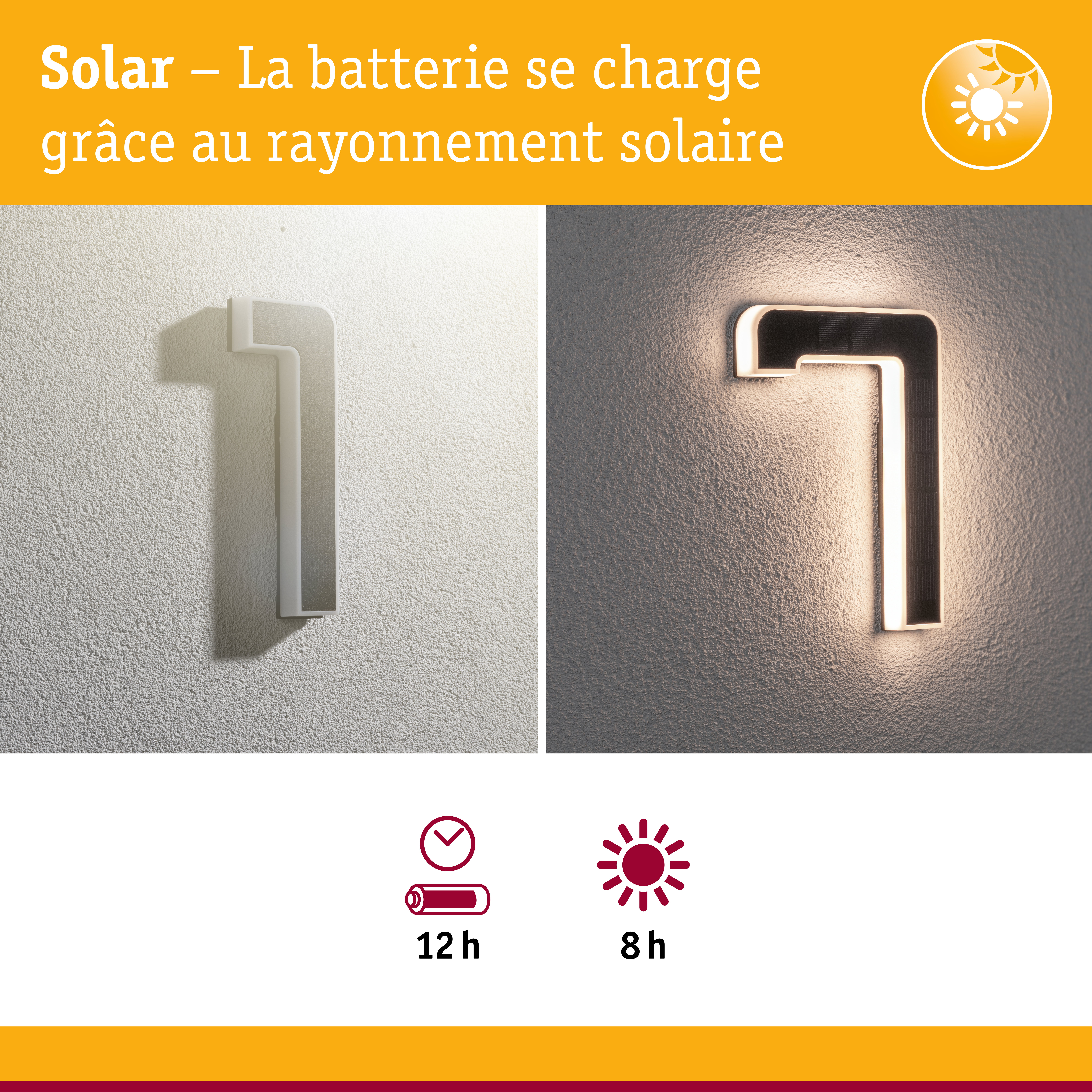 Applique murale LED blanche solaire avec panneau solaire intégré et longue autonomie de batterie
